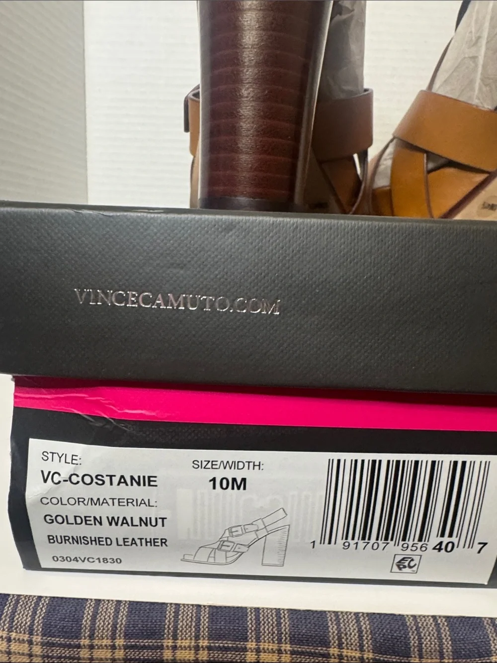 Vince Camuto Walnut Leather Buckle Platform Heels Costanie